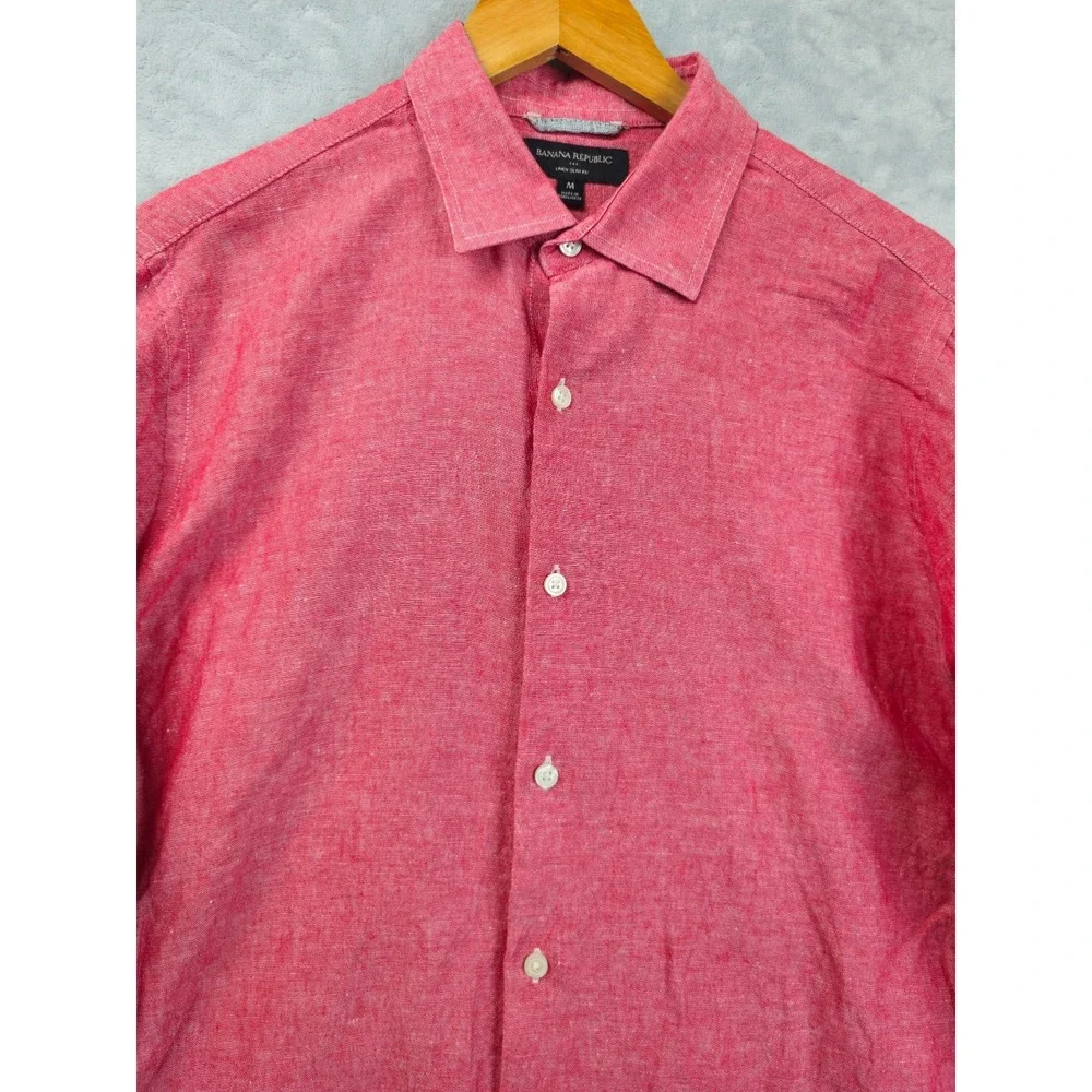 Banana Republic Linen Slim Fit Button-Up Shirt Mens Medium Cranberry Red